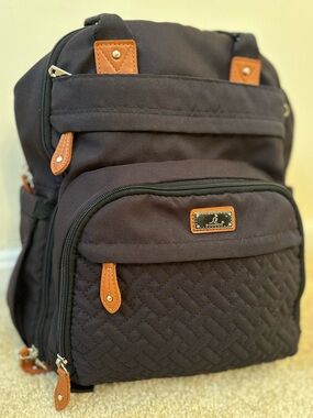 Quilted Black Baby Bag Backpack with Tan Accents